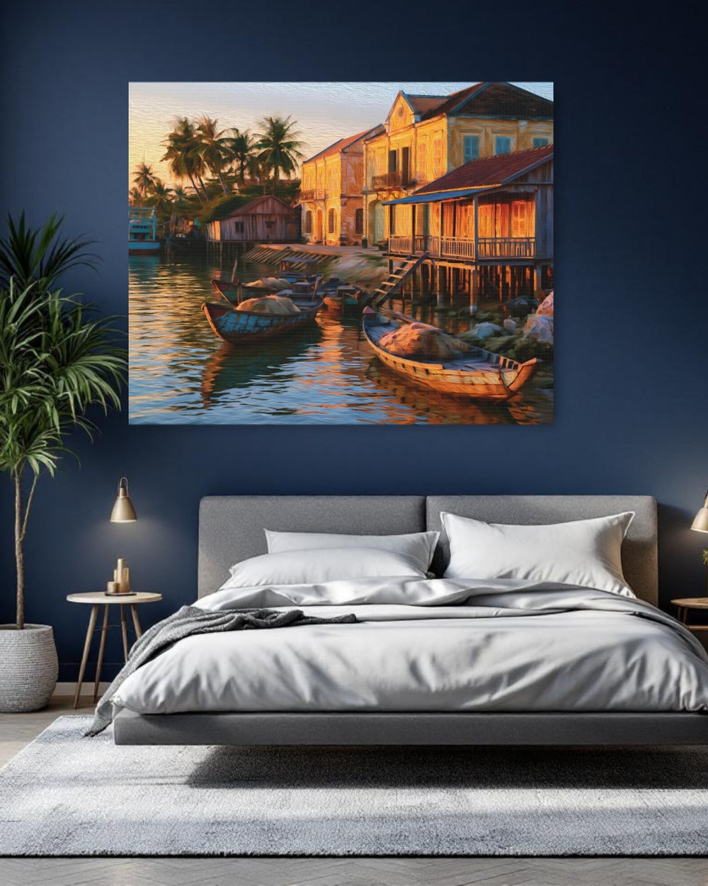 Kampot, Cambodia | Riverside Stilt Houses at Sunset | Original Series Gallery Canvas detail