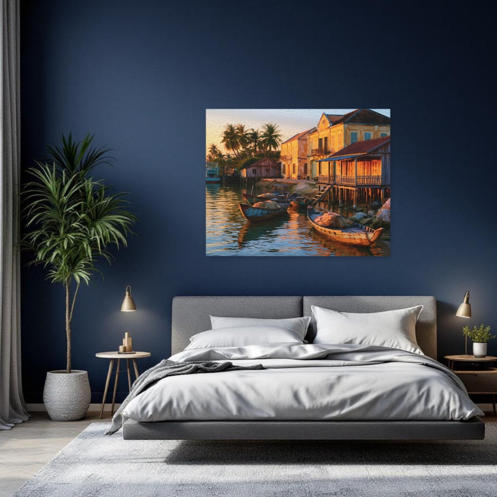 Kampot, Cambodia | Riverside Stilt Houses at Sunset | Original Series Gallery Canvas detail
