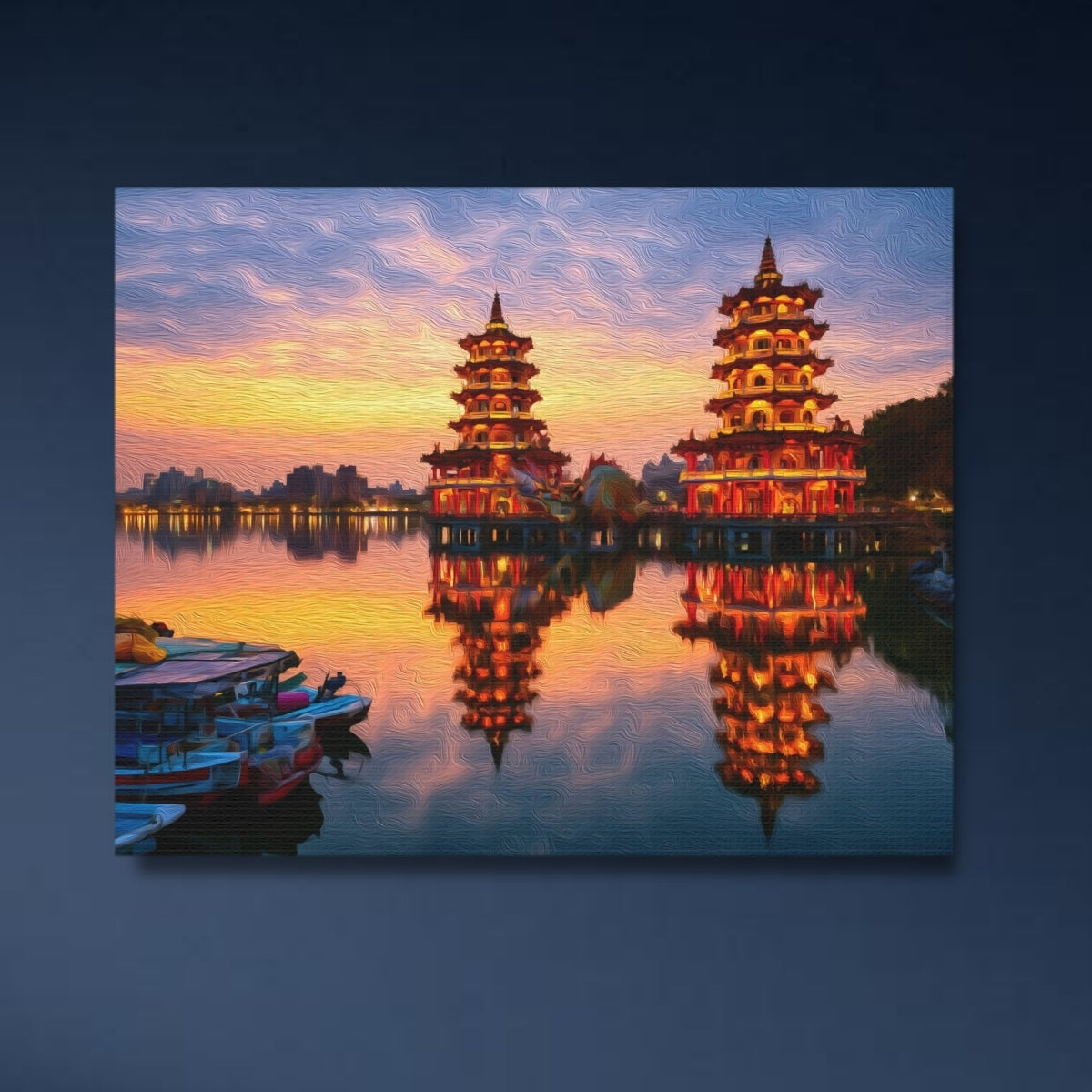 Dragon Tiger Pagodas at Dusk — Kaohsiung, Taiwan, close-up detail