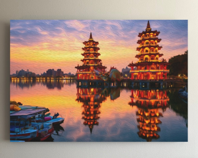 Dragon Tiger Pagodas at Dusk — Kaohsiung, Taiwan