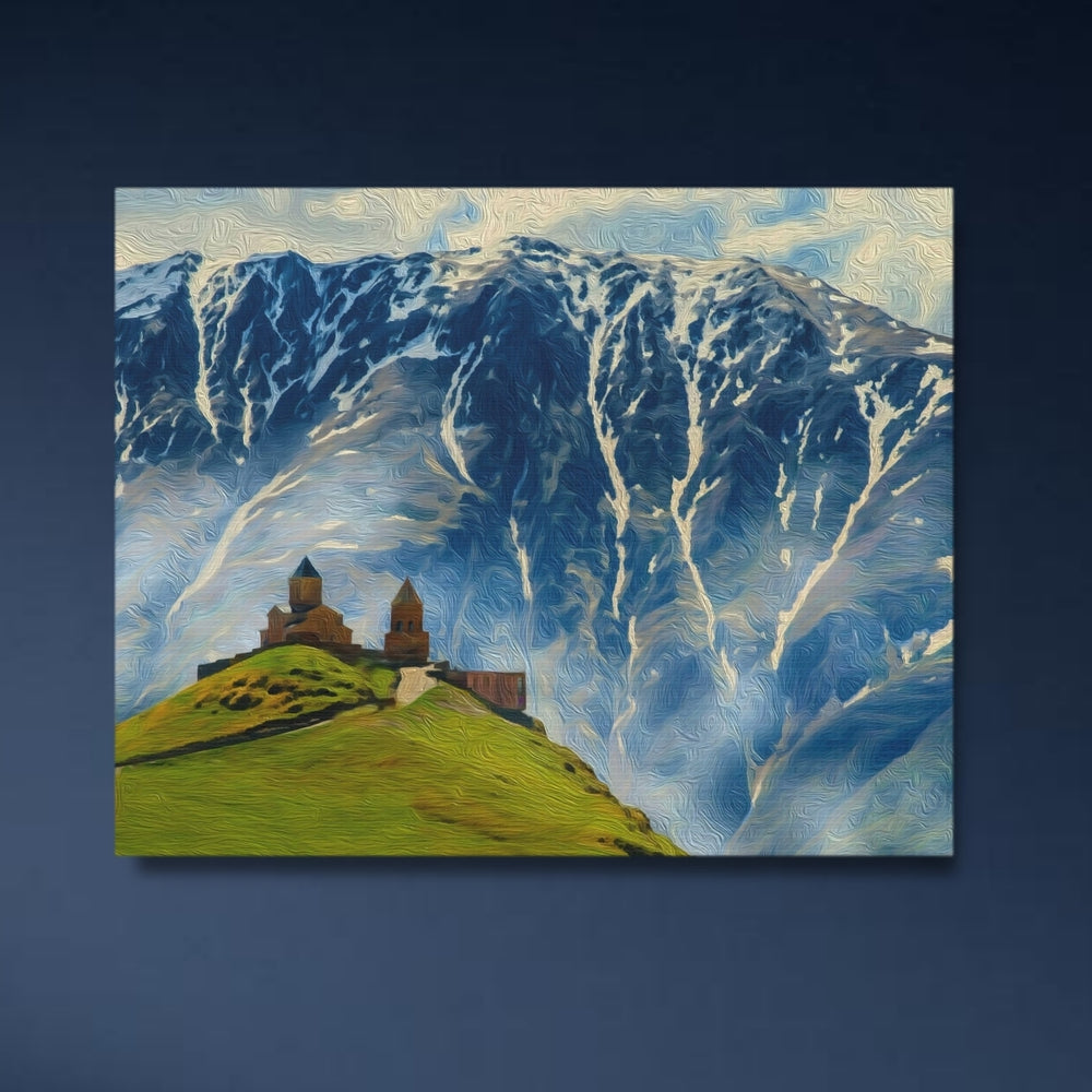 Kazbegi, Georgia | Gergeti Trinity Church Mountains | Original Series Gallery Canvas detail