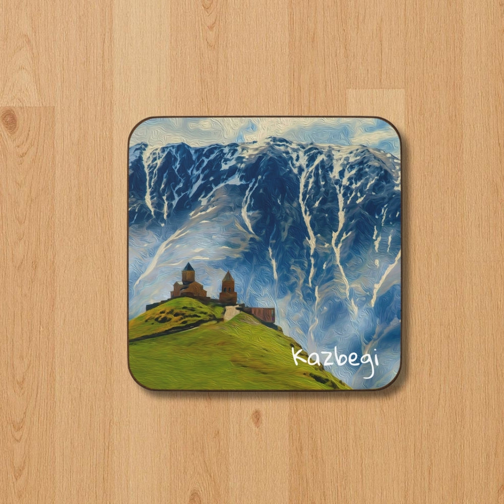Kazbegi, Georgia | Gergeti Trinity Church Mountains | Original Series Hardboard Coaster