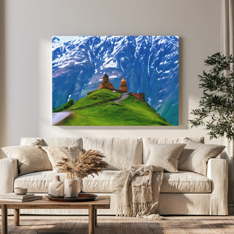Gergeti Trinity Church in a room — Kazbegi, Georgia