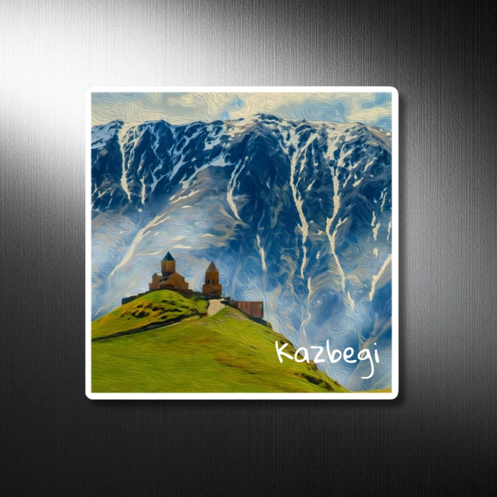 Kazbegi, Georgia | Gergeti Trinity Church Mountains | Original Series Decorative Magnet