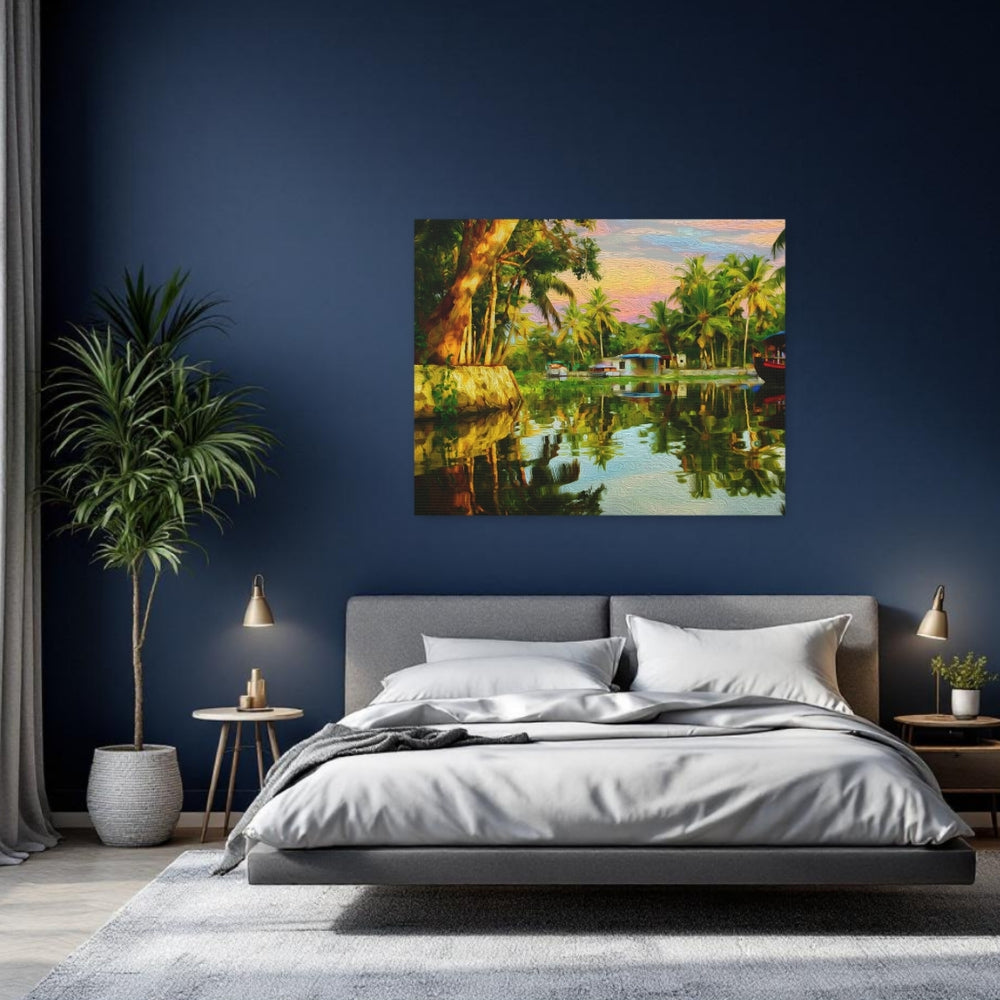 Kerala Backwaters, India | Kerala Backwaters Canal Scene | Original Series Gallery Canvas detail