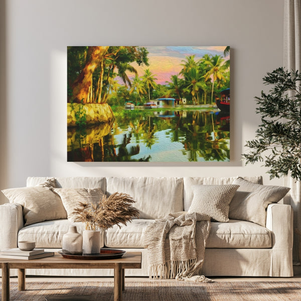 Kerala Backwaters, India | Kerala Backwaters Canal Scene | Original Series Gallery Canvas