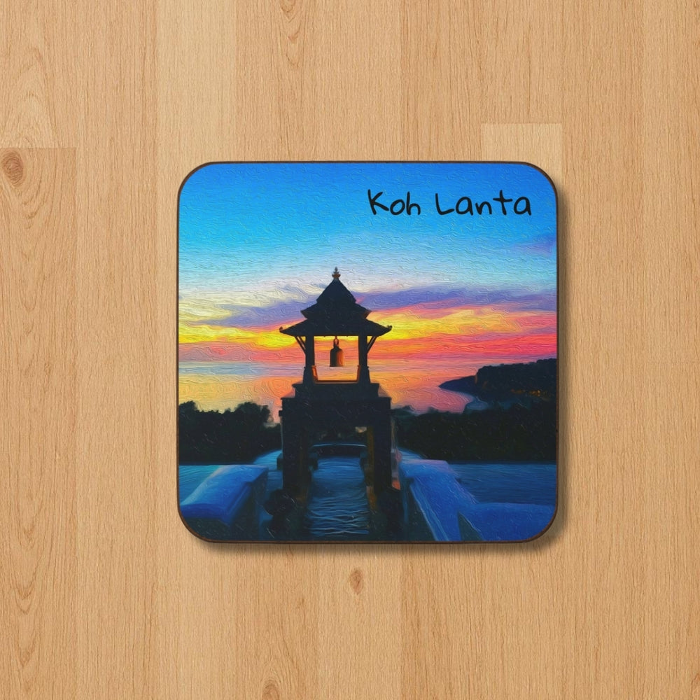 Koh Lanta, Thailand | Sunset Bell Tower Shrine | Original Series Hardboard Coaster