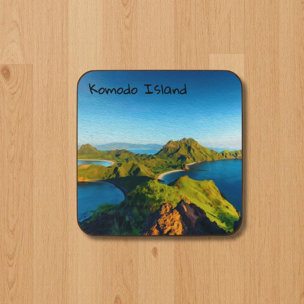 Komodo Island, Indonesia | Padar Island Aerial View | Original Series Hardboard Coaster