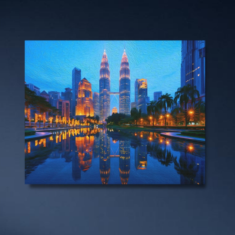 Kuala Lumpur, Malaysia | Twin Towers Night Reflection | Original Series Gallery Canvas detail