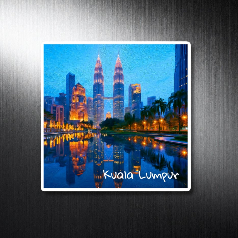 Kuala Lumpur, Malaysia | Twin Towers Night Reflection | Original Series Decorative Magnet