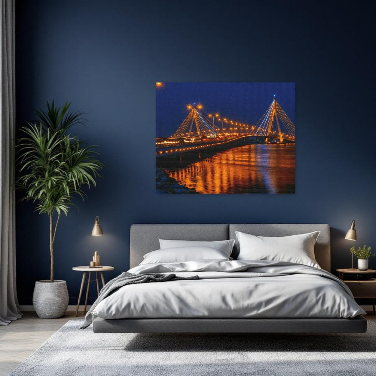 Lagos, Nigeria | Lagos Cable-Stayed Bridge Night | Original Series Gallery Canvas detail