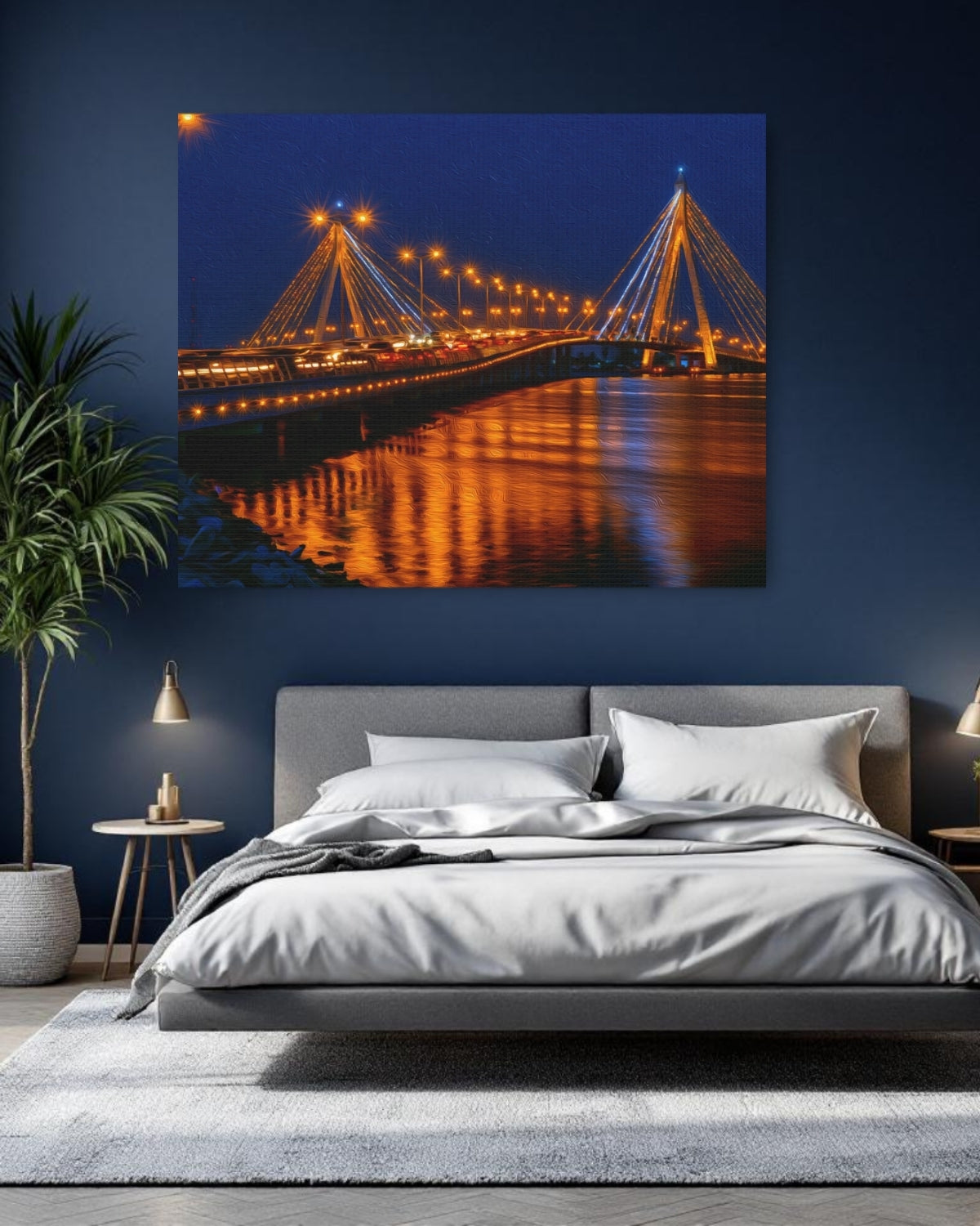 Lagos, Nigeria | Lagos Cable-Stayed Bridge Night | Original Series Gallery Canvas detail