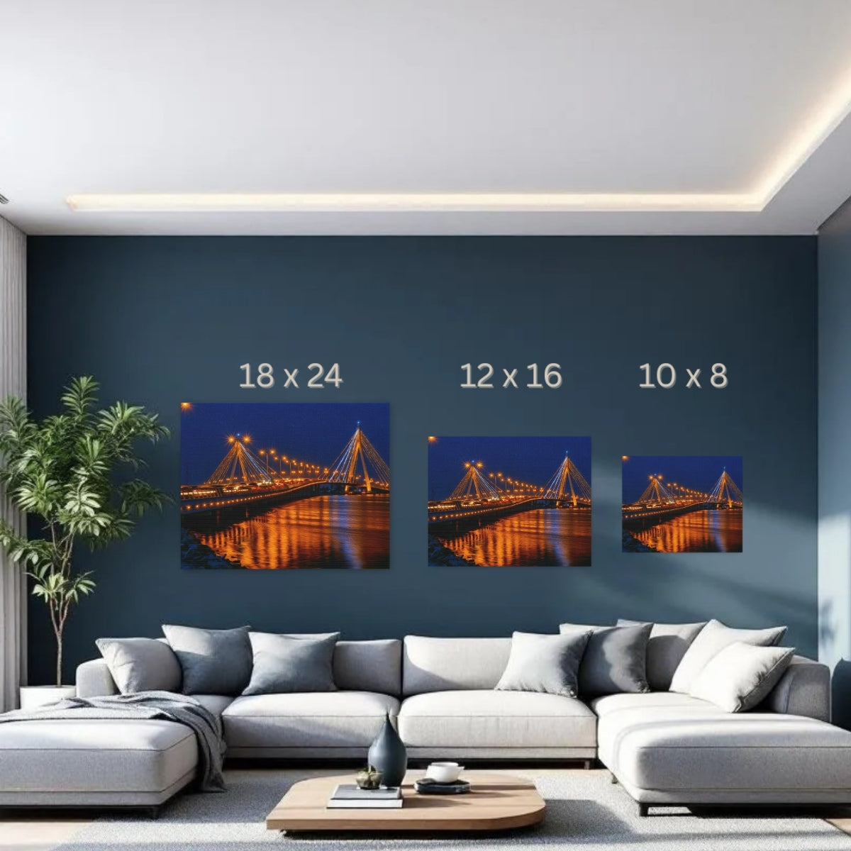 Lagos, Nigeria | Lagos Cable-Stayed Bridge Night | Original Series Gallery Canvas detail