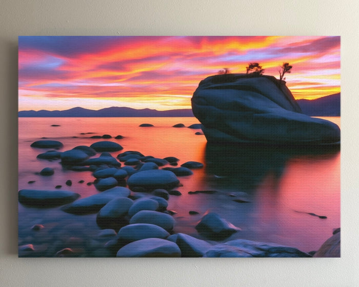 Bonsai Rock Lake Tahoe &mdash; Lake Tahoe watercolour canvas