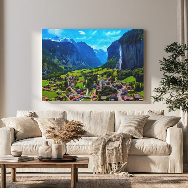 Lauterbrunnen, Switzerland | Staubbach Falls & Valley Village | Original Series Gallery Canvas