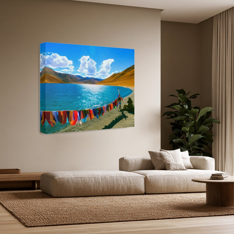 Yamdrok Lake Prayer Flags — Leh Ladakh, India, view 3