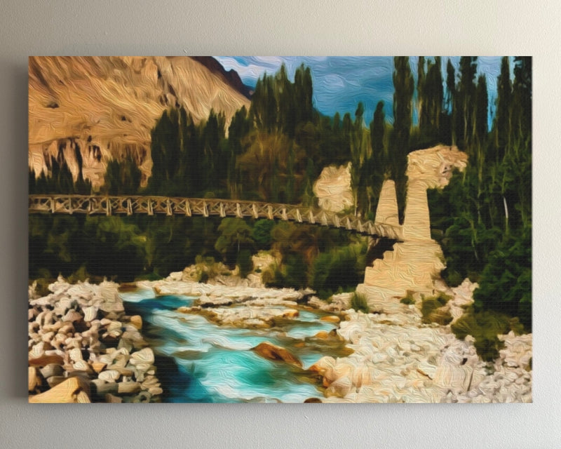 Glacial River Wooden Suspension Bridge — Leh Ladakh, India