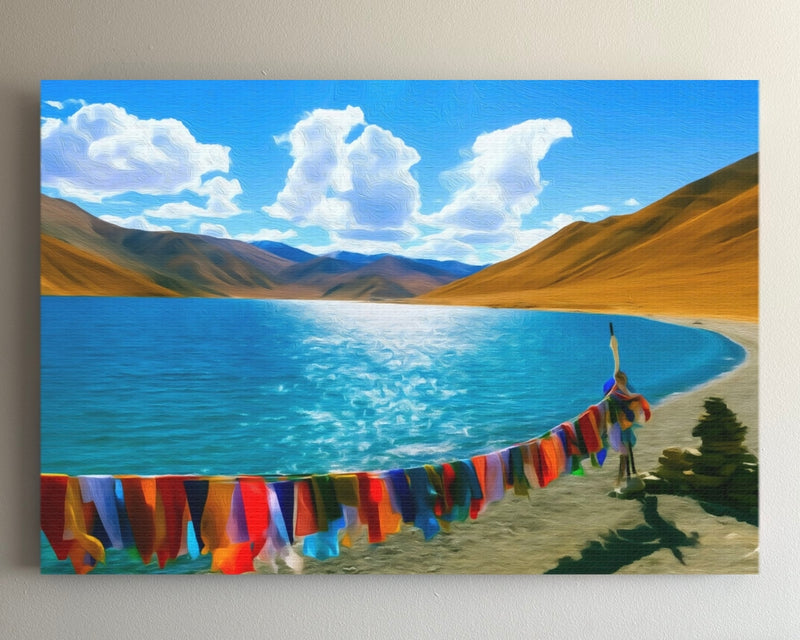 Yamdrok Lake Prayer Flags — Leh Ladakh, India