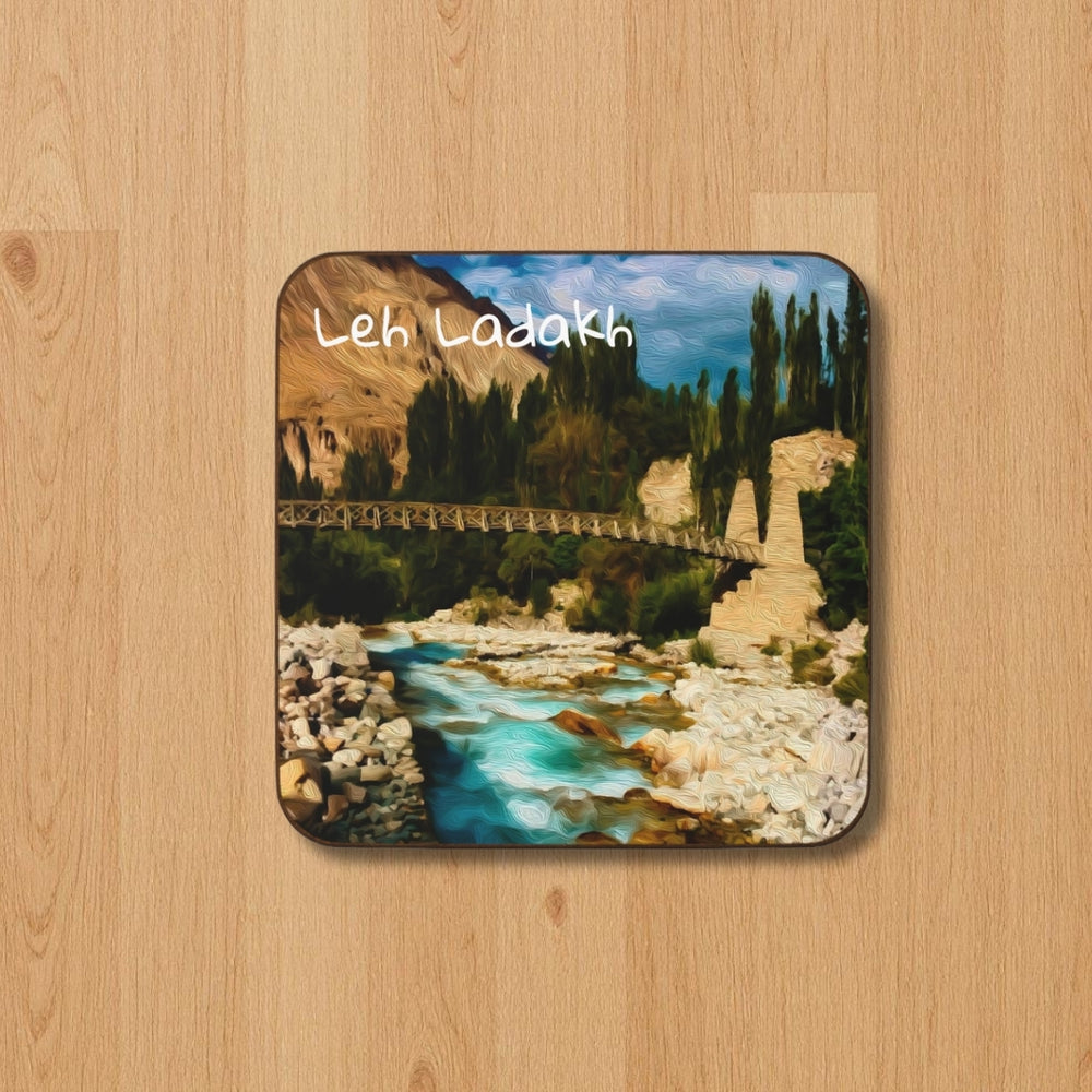 Leh Ladakh, India | Mountain River Bridge Scene | Original Series Hardboard Coaster