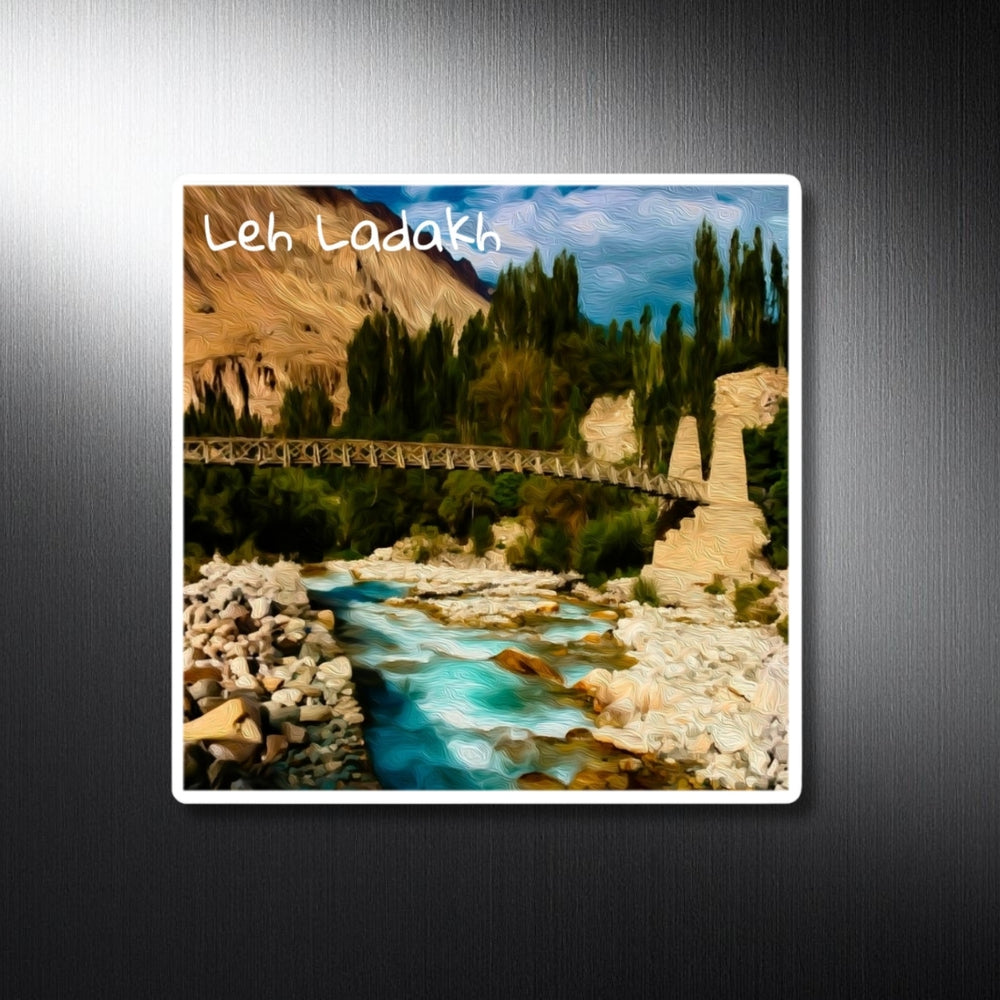 Leh Ladakh, India | Mountain River Bridge Scene | Original Series Decorative Magnet