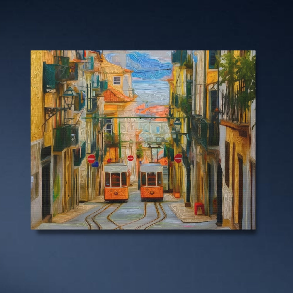 Lisbon, Portugal | Historic Tram Lined Streets | Original Series Gallery Canvas detail