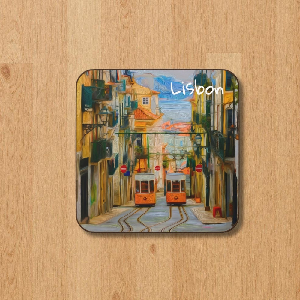 Lisbon, Portugal | Historic Tram Lined Streets | Original Series Hardboard Coaster