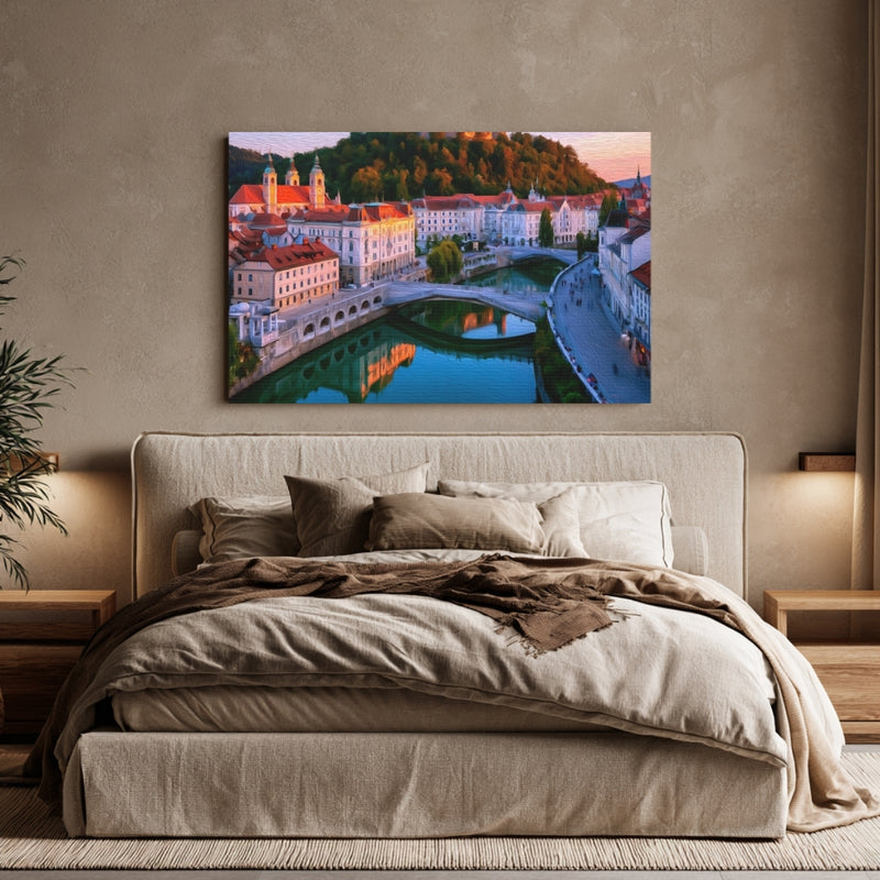 Triple Bridge And Castle Hill Sunset — Ljubljana, Slovenia, view 6