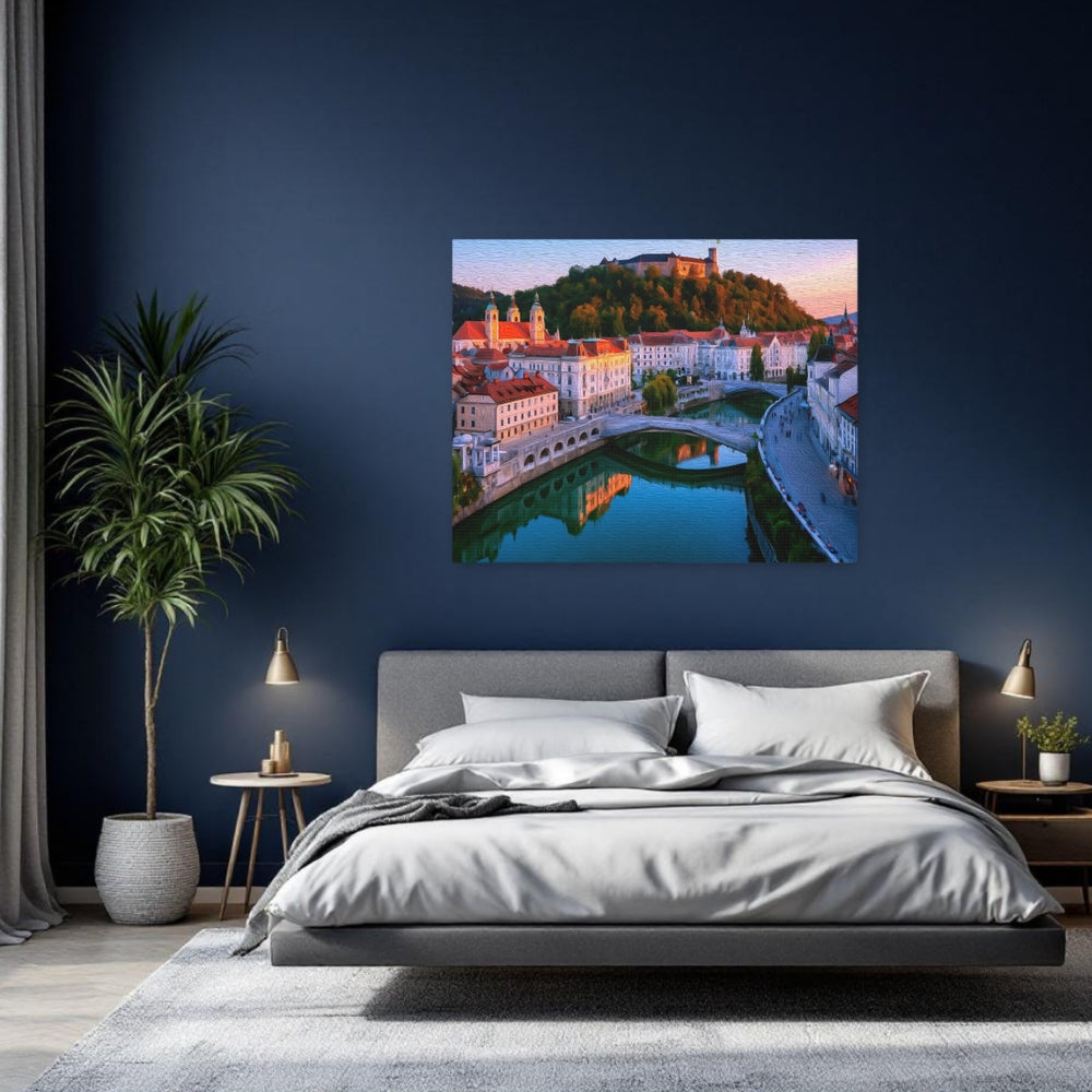 Ljubljana, Slovenia | Castle Hill River View | Original Series Gallery Canvas detail