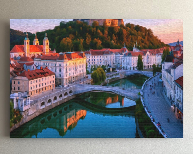 Triple Bridge And Castle Hill Sunset — Ljubljana, Slovenia