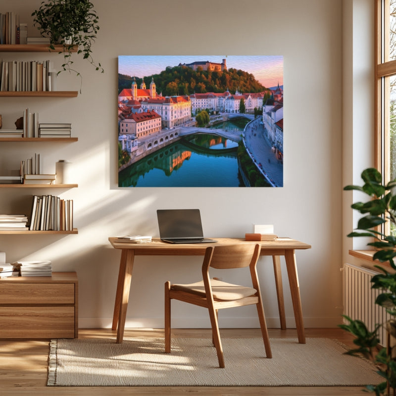 Triple Bridge And Castle Hill Sunset — Ljubljana, Slovenia, view 4