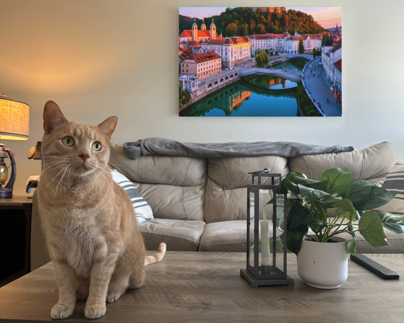 Triple Bridge And Castle Hill Sunset — Ljubljana, Slovenia, view 2