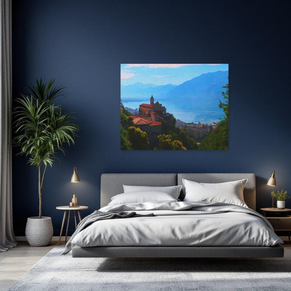 Locarno, Switzerland | Hillside Church Mountain View | Original Series Gallery Canvas detail
