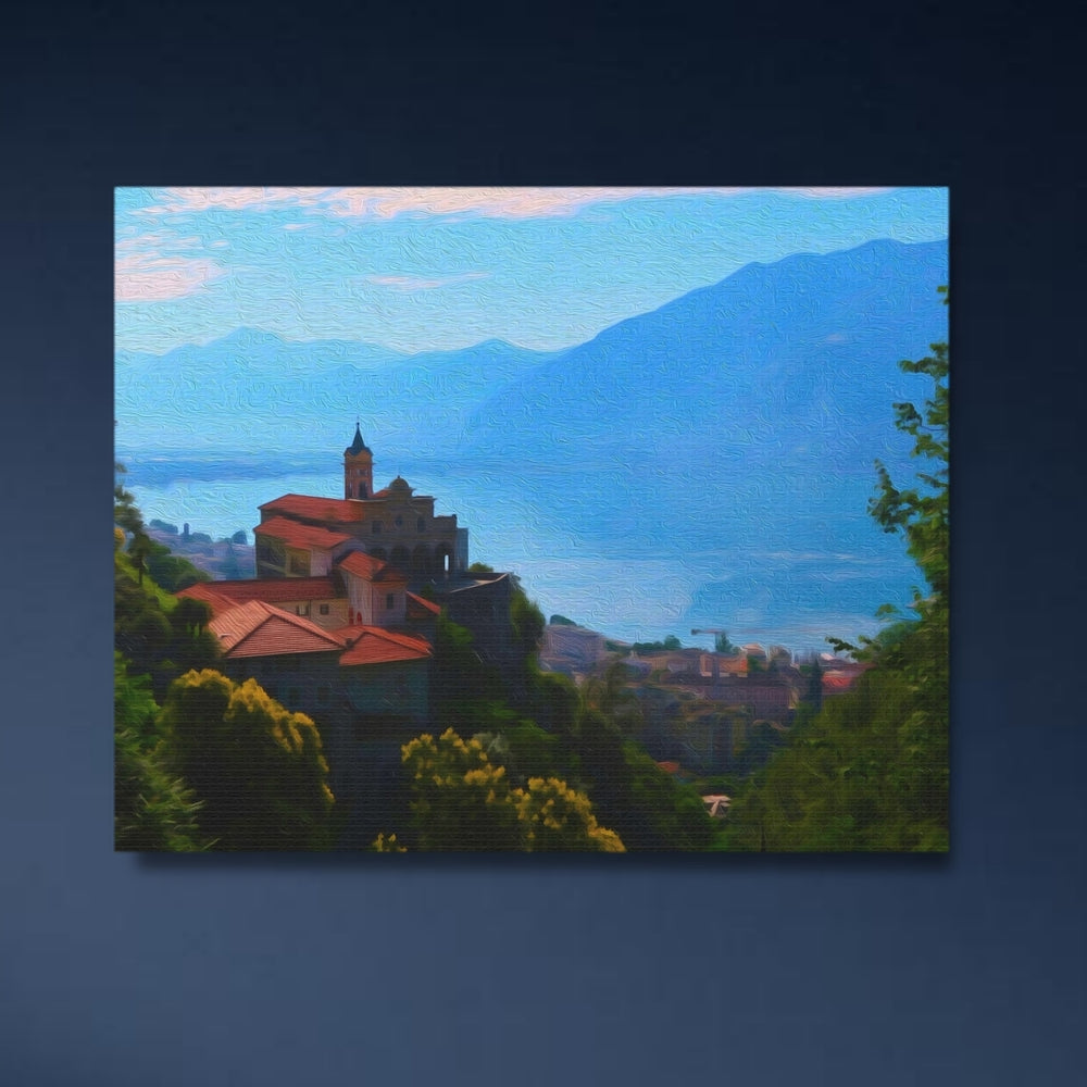 Locarno, Switzerland | Hillside Church Mountain View | Original Series Gallery Canvas detail