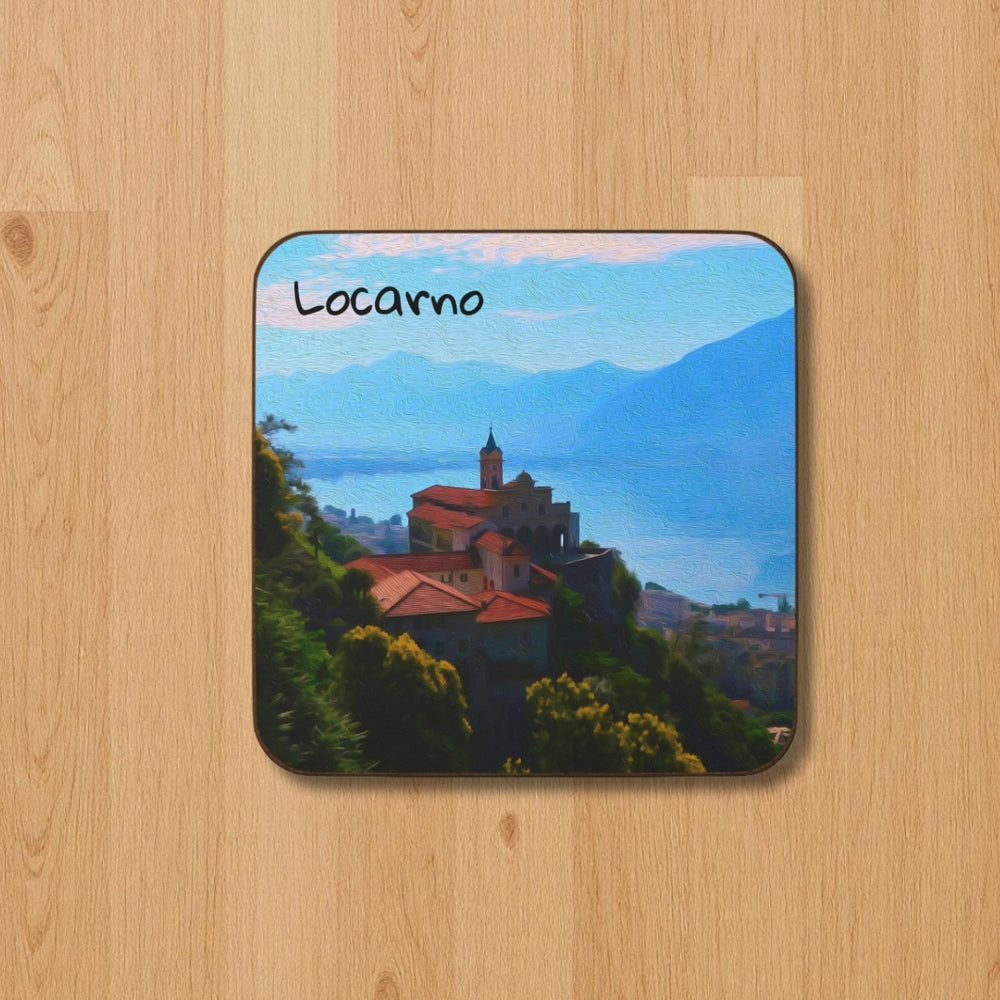Locarno, Switzerland | Hillside Church Mountain View | Original Series Hardboard Coaster