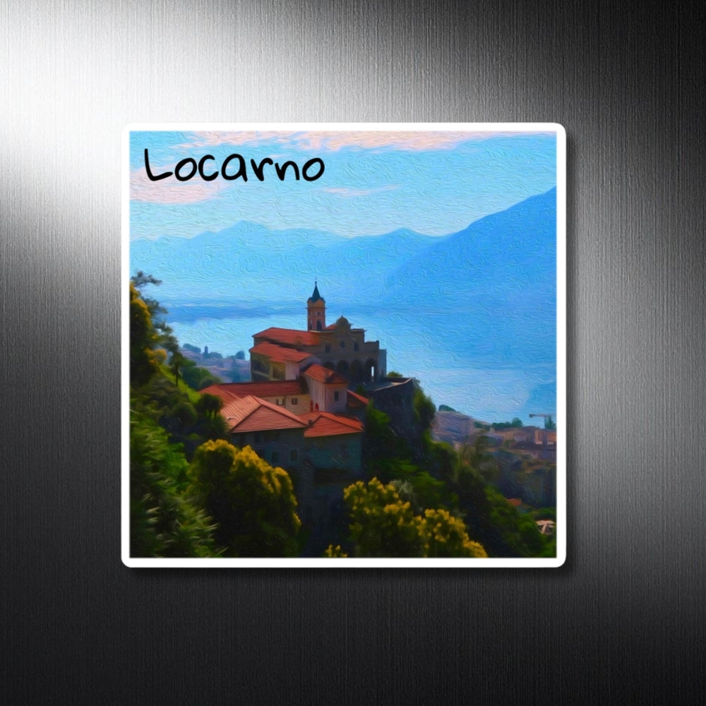Locarno, Switzerland | Hillside Church Mountain View | Original Series Decorative Magnet