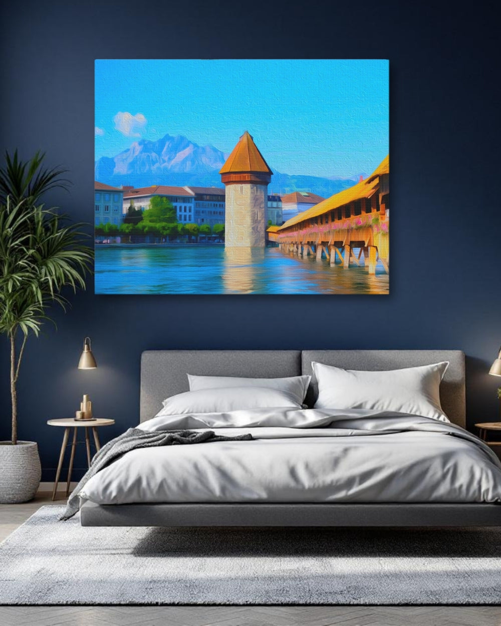 Lucerne, Switzerland | Chapel Bridge Water Tower | Original Series Gallery Canvas detail