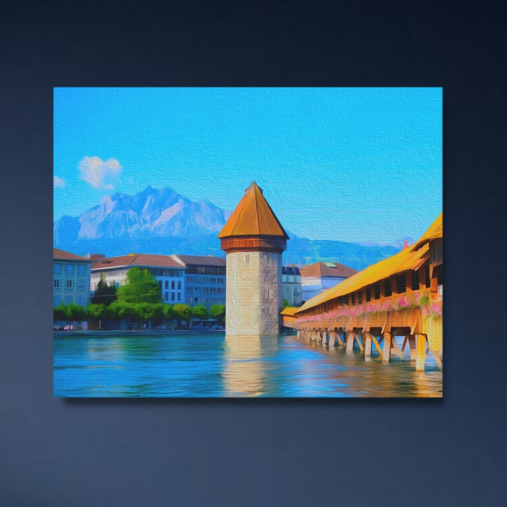 Lucerne, Switzerland | Chapel Bridge Water Tower | Original Series Gallery Canvas detail