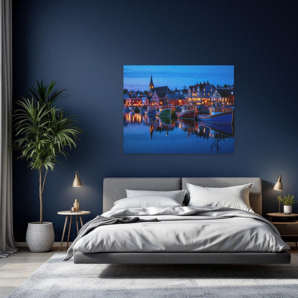 Lunenburg, Nova Scotia | Lunenburg Harbour Night Reflection | Original Series Gallery Canvas detail
