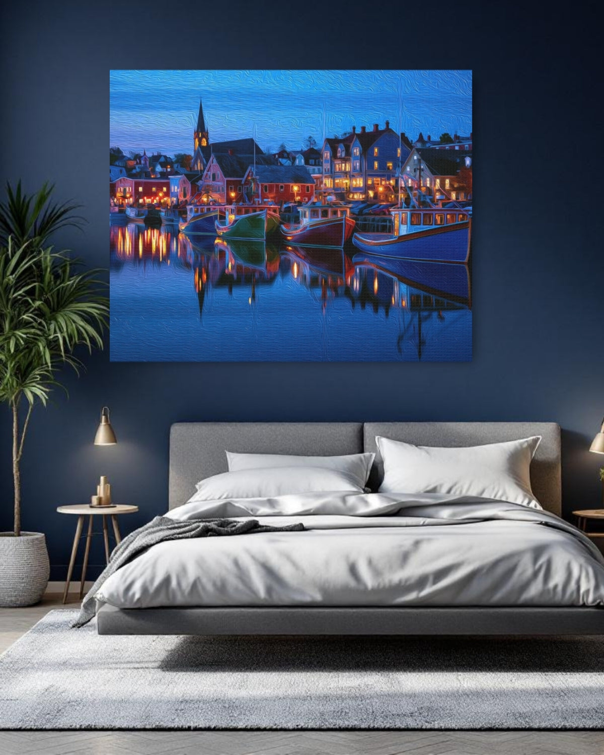 Lunenburg, Nova Scotia | Lunenburg Harbour Night Reflection | Original Series Gallery Canvas detail