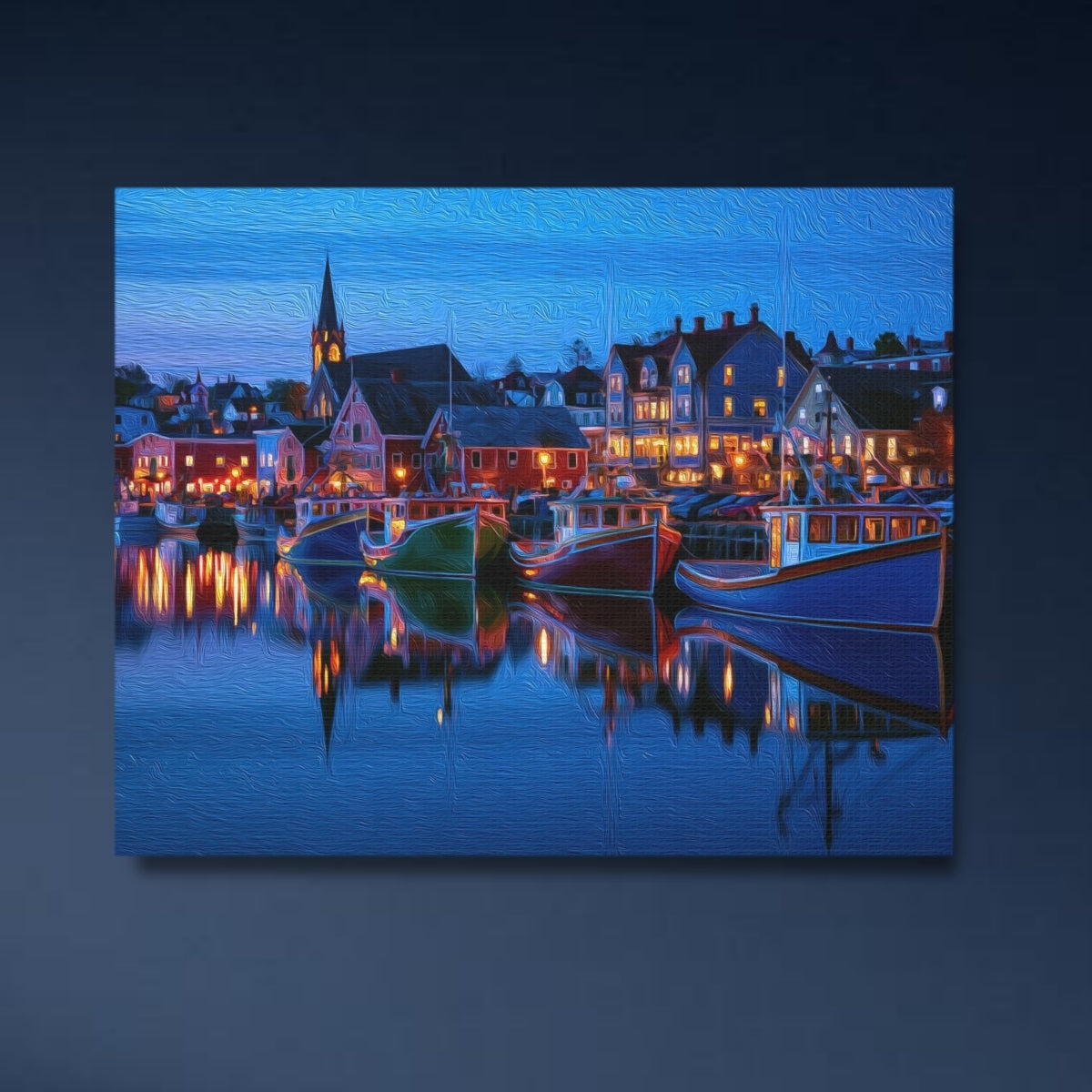Lunenburg, Nova Scotia | Lunenburg Harbour Night Reflection | Original Series Gallery Canvas close-up detail