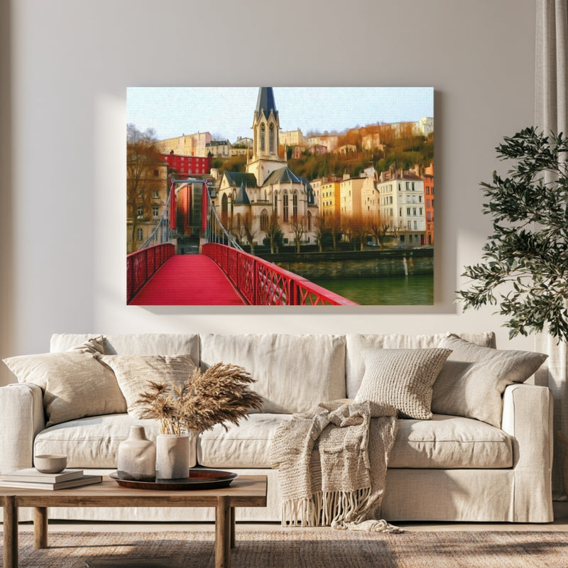 Saint-Georges Church Red Footbridge — Lyon, France, view 1