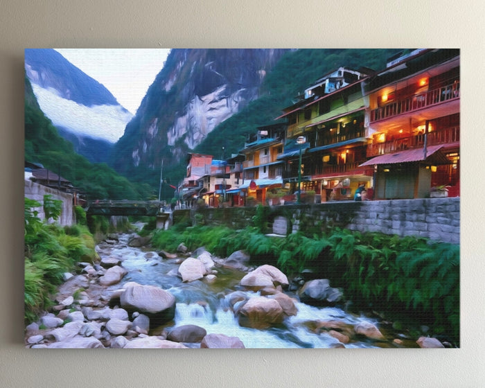 Aguas Calientes Riverfront Town &mdash; Machu Picchu watercolour canvas