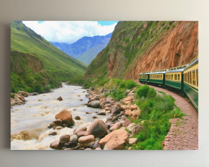 Urubamba River Train Journey &mdash; Machu Picchu watercolour canvas