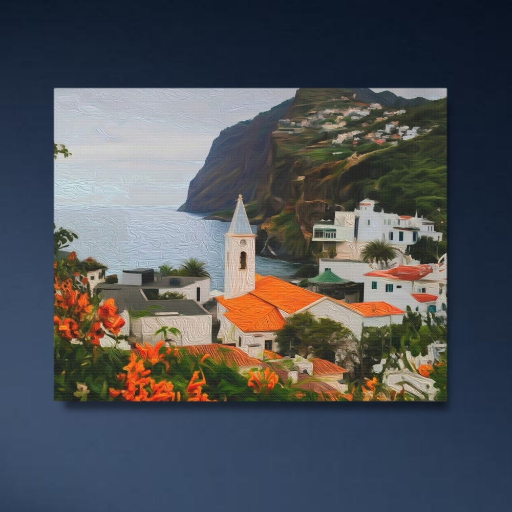 Madeira, Portugal | Coastal Village Church View | Original Series Gallery Canvas detail