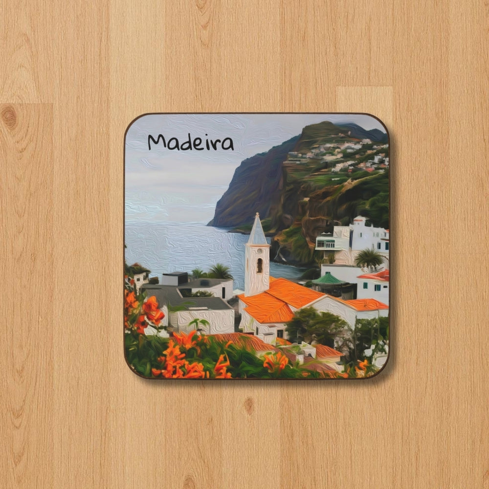 Madeira, Portugal | Coastal Village Church View | Original Series Hardboard Coaster