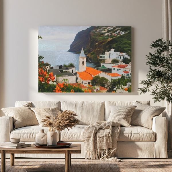 Madeira, Portugal | Coastal Village Church View | Original Series Gallery Canvas