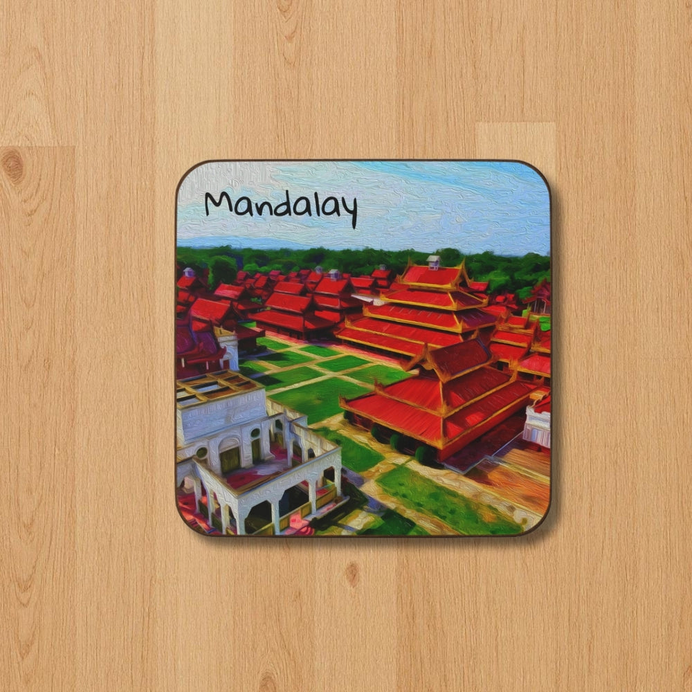 Mandalay, Myanmar | Royal Palace Complex Rooftops | Original Series Hardboard Coaster