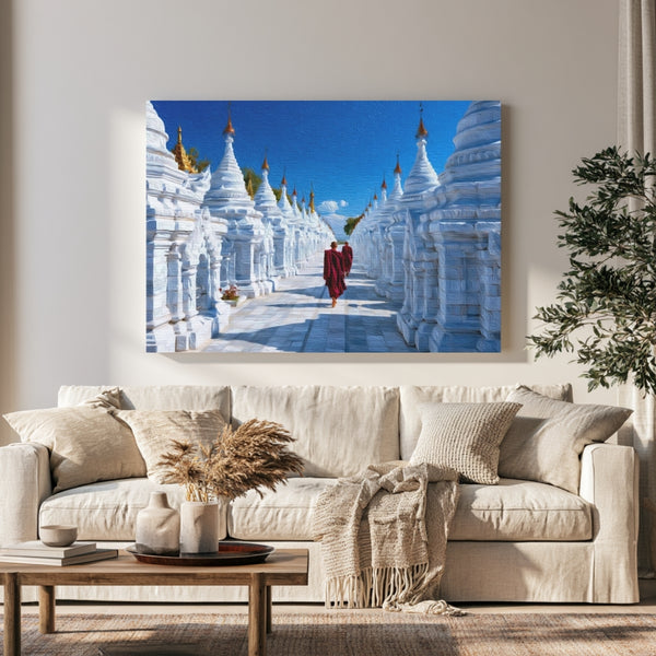 Mandalay, Myanmar | Kuthodaw Pagoda White Stupas | Original Series Gallery Canvas