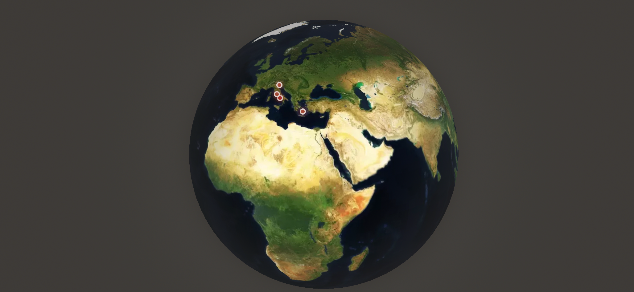 Earth from space with visible continents on a dark background