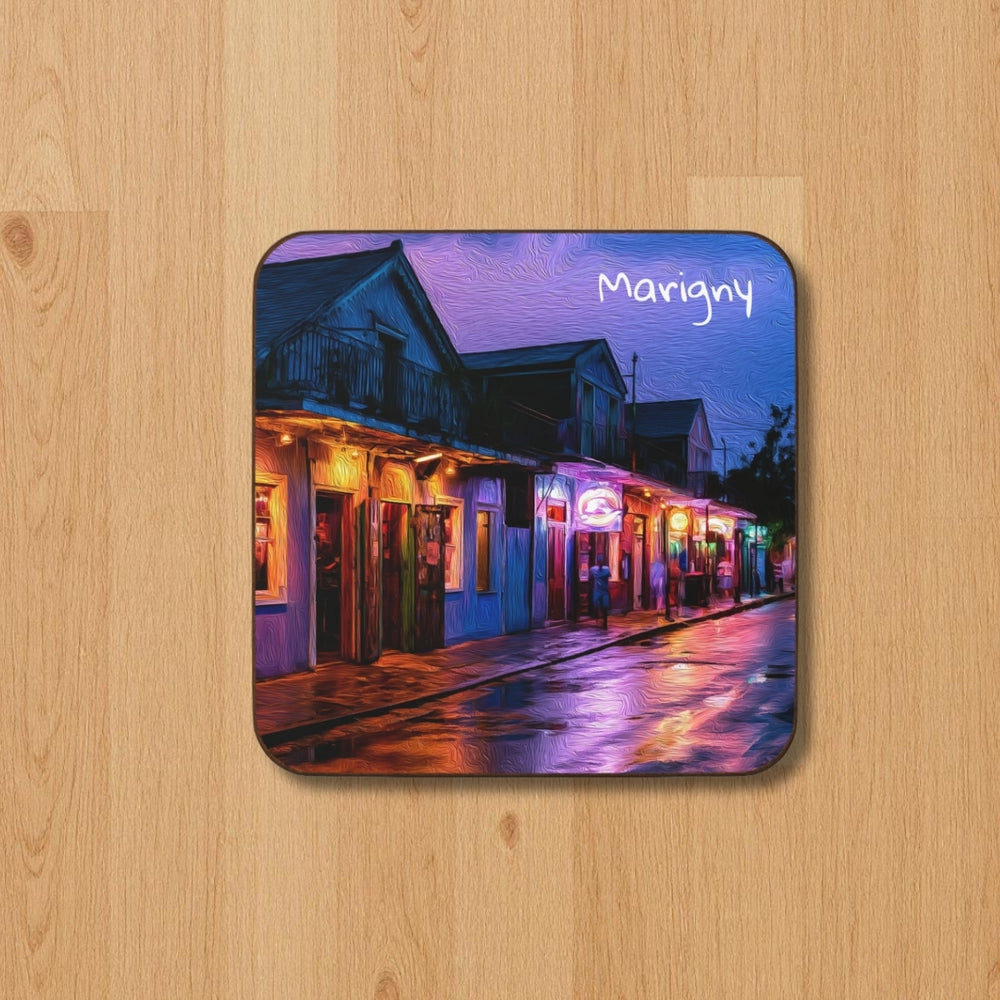 Marigny, New Orleans | Rainy Night Neon Streets | Original Series Hardboard Coaster